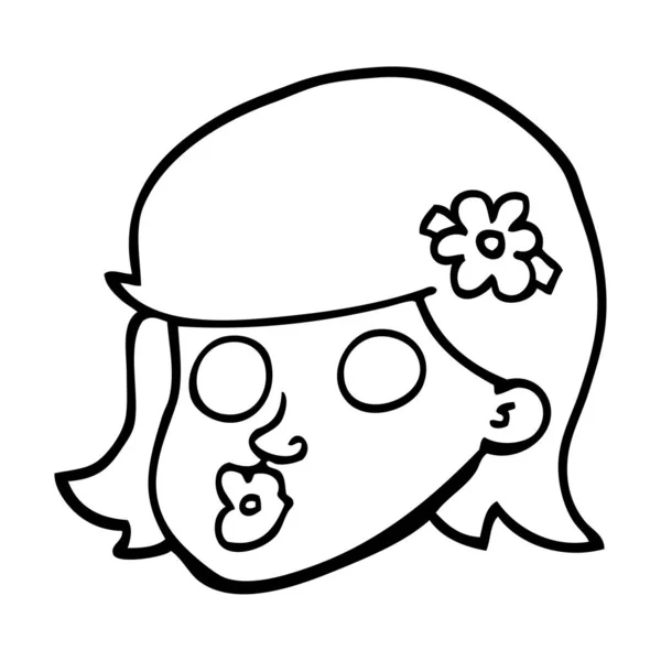 女孩黑白卡通脸 — 图库矢量图片
