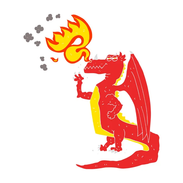 Плоский Цвет Иллюстрации Счастливый Дракон Дышит Огнем — стоковый вектор