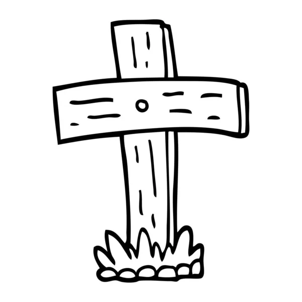 Zwart Wit Cartoon Kerkhof Cross — Stockvector