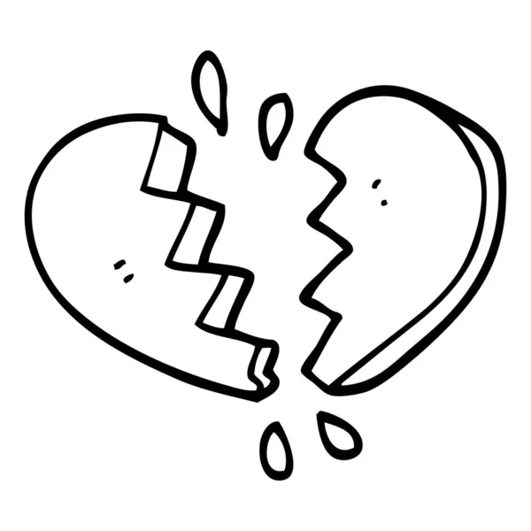 Línea Dibujo Dibujos Animados Corazón Roto — Vector de stock