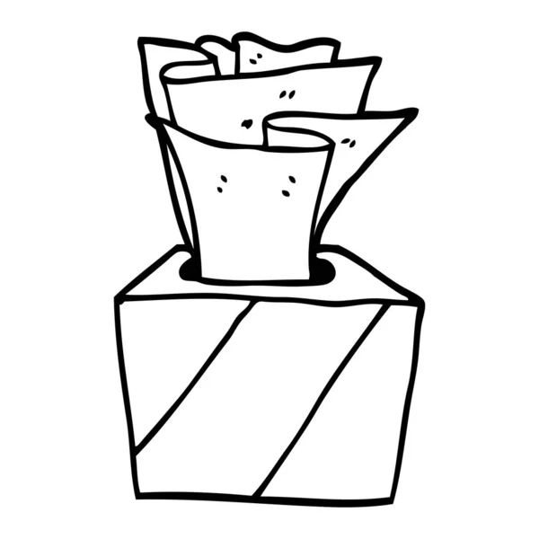 Línea Dibujo Caja Dibujos Animados Tejidos — Vector de stock