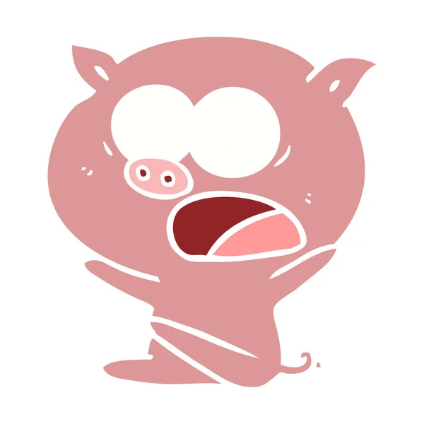 Shocked Flat Color Style Cartoon Pig Sitting — Stock Vector