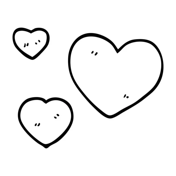 Line Drawing Cartoon Love Hearts — Stock Vector