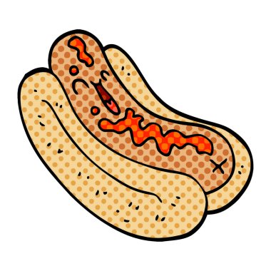 çizgi film doodle Sosisli çörek ketçap ile içinde