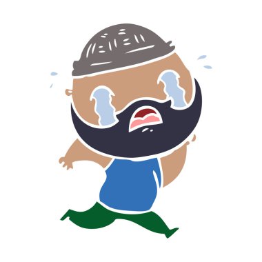 düz renk stil çizgi film ağlayan adam sakallı