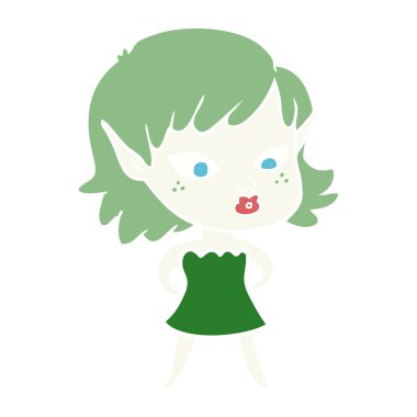 oldukça düz renk tarzı çizgi film elf kız