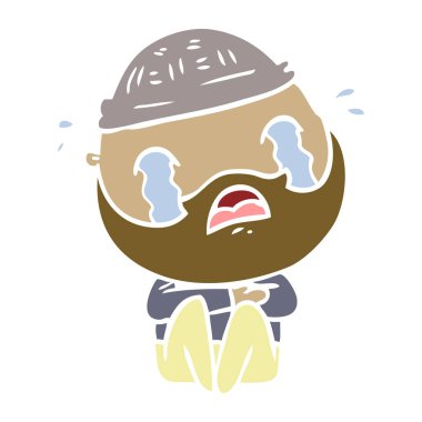 düz renk stil çizgi film ağlayan adam sakallı