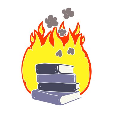 yanan kitap yığını düz renkli çizimi