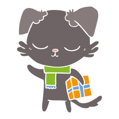 sevimli düz renk stil karikatür köpek Noel hediyesi ile