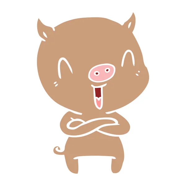 Happy Flat Color Style Cartoon Pig — Stock Vector