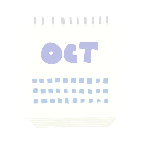 Płaski Kolor Ilustracja Kalendarz Wyświetlone Miesiąca Października — Wektor stockowy