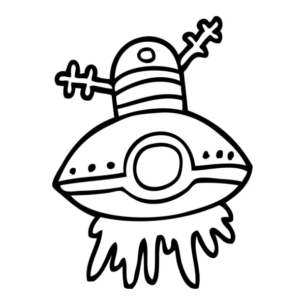 Línea Dibujo Dibujos Animados Nave Espacial Alienígena — Vector de stock