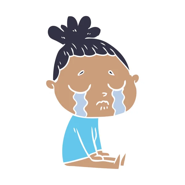 Plano Color Estilo Dibujos Animados Llorando Mujer — Vector de stock