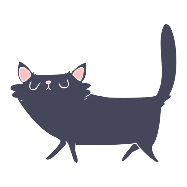 Flat Color Style Cartoon Black Cat — Stock Vector