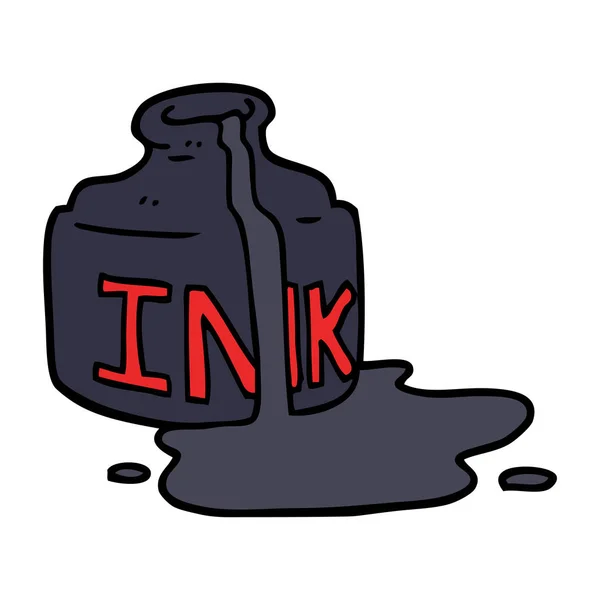 Cartoon Doodle Spilled Ink Bottle — Stock Vector