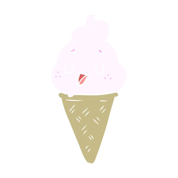 Cute Flat Color Style Cartoon Ice Cream — Stock Vector