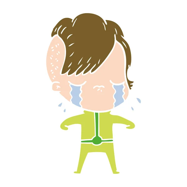 Flat Color Style Cartoon Crying Girl — Stock Vector