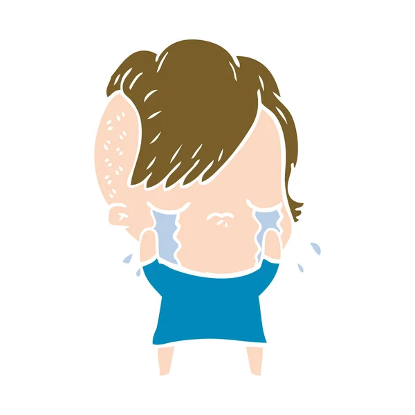 Flache Farbe Stil Cartoon Weinende Mädchen — Stockvektor
