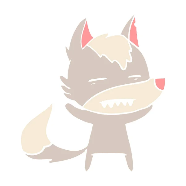 平板彩色动画片狼显示牙齿 — 图库矢量图片