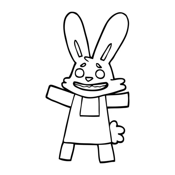 Line Drawing Cartoon Smiling Rabbit — Stock Vector