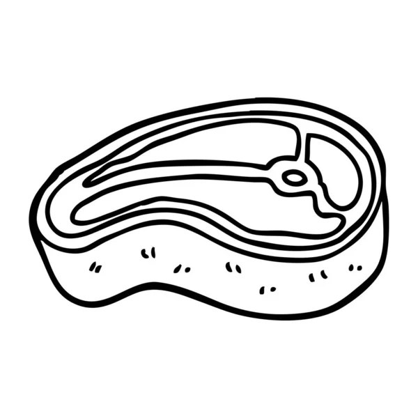 Linea Disegno Cartone Animato Gustosa Bistecca — Vettoriale Stock