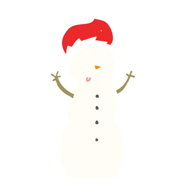 Stylu Płaski Kolor Kreskówka Christmas Snowman — Wektor stockowy