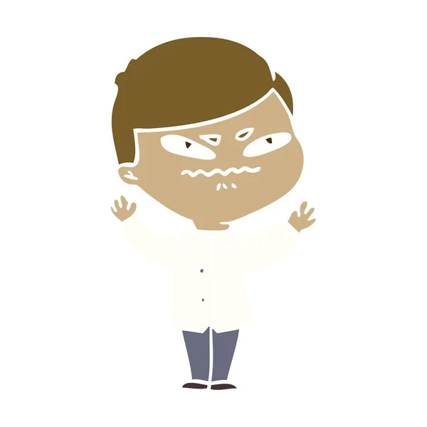 Flat Color Style Cartoon Angry Man — Stock Vector