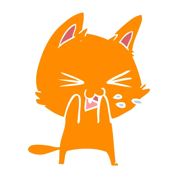Flache Farbe Stil Cartoon Katze Fauchen — Stockvektor