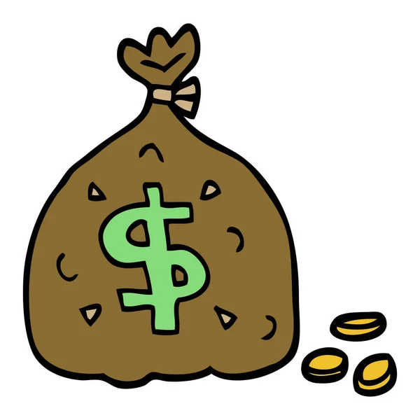 Cartoon Doodle Zak Geld — Stockvector