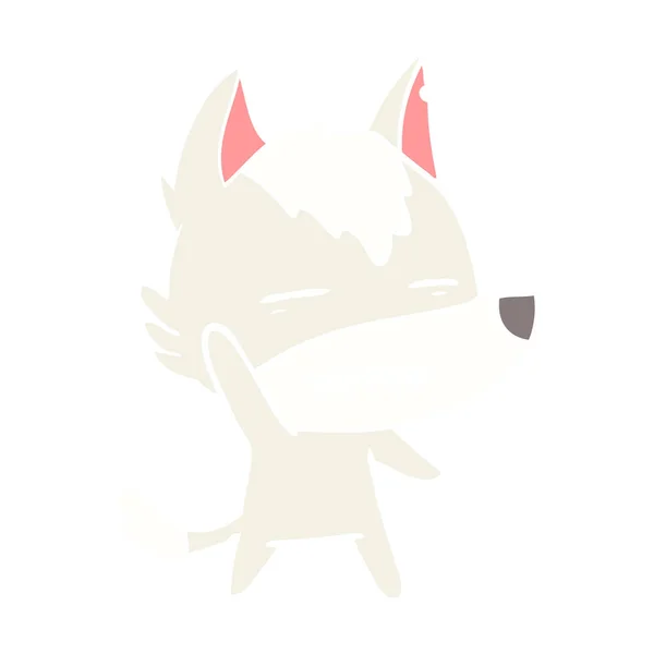 Flat Color Style Cartoon Wolf Waving Showing Teeth — Stock Vector