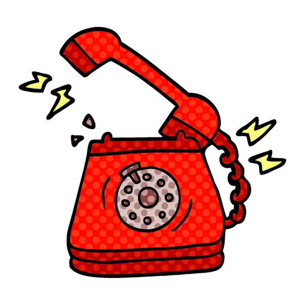 Fumetto Doodle Vecchio Telefono Quadrante Rotante — Vettoriale Stock