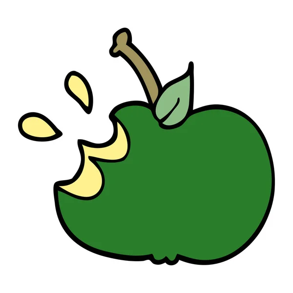 Cartoon Doodle Juicy Bitten Apple — Stock Vector