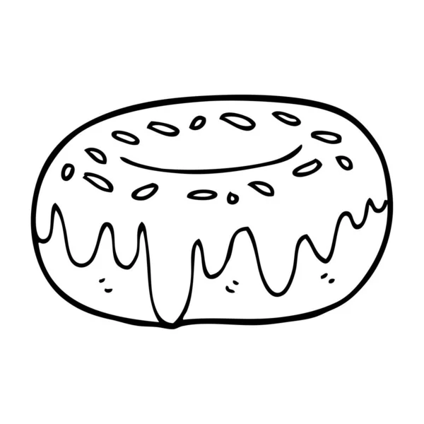 Línea Dibujo Dibujos Animados Donut Con Aspersiones — Vector de stock