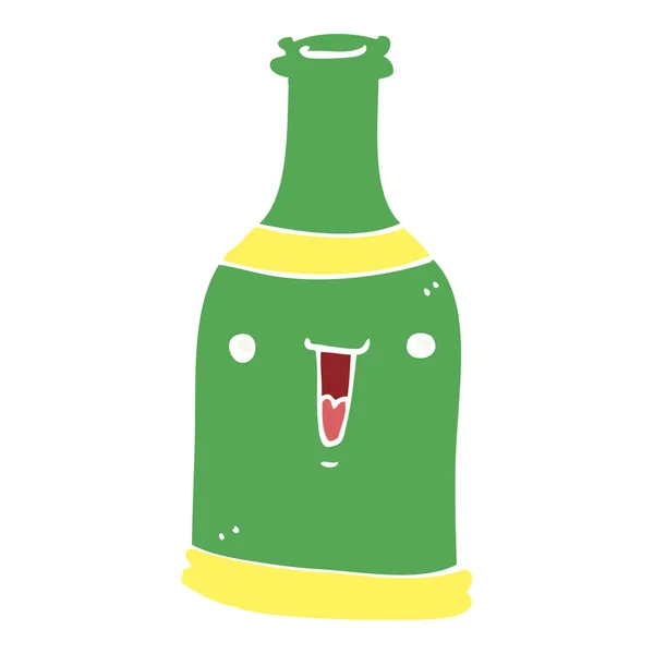 Botella Cerveza Dibujos Animados Color Plano Estilo — Vector de stock