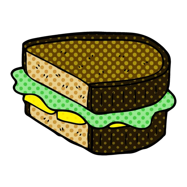 Cartoni Animati Scarabocchio Caricato Sandwich — Vettoriale Stock