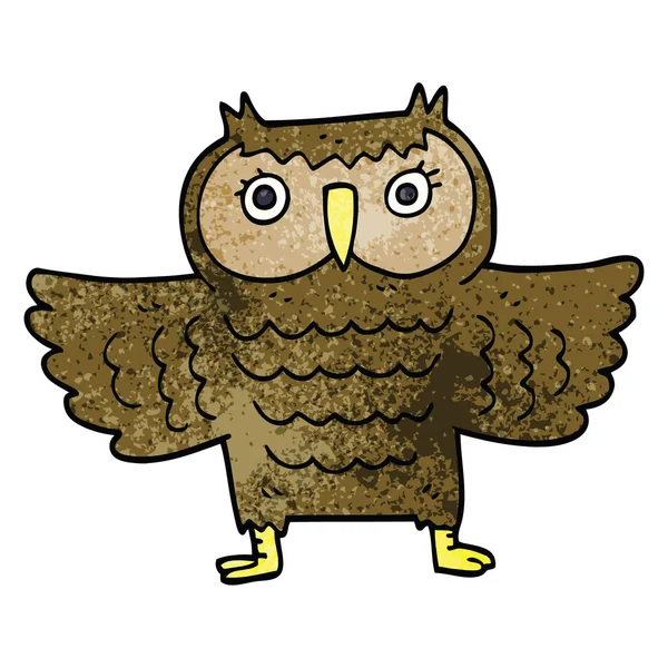 Cartoon Uil Met Fladderende Vleugels Doodle — Stockvector