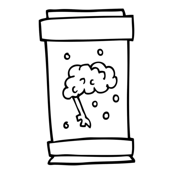 Line Drawing Cartoon Brain Jar — Stock Vector