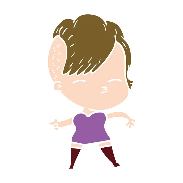 Cor Plana Estilo Cartoon Squinting Menina —  Vetores de Stock