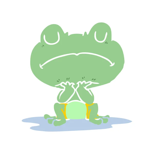 Flat Color Style Cartoon Frog Puddle — Stock Vector