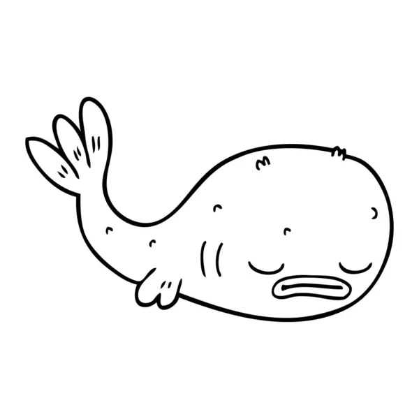 Linienzeichnung Karikatur Eines Fisches — Stockvektor