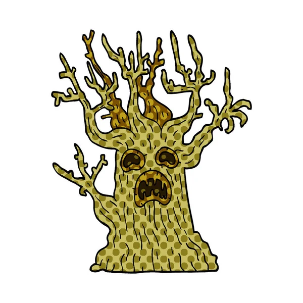 Dibujos Animados Garabato Espeluznante Árbol — Vector de stock