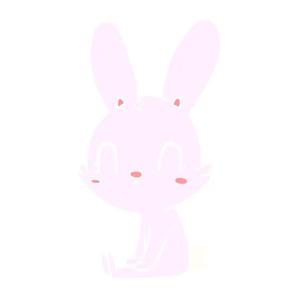 座っているかわいいフラット カラー スタイル漫画ウサギ — ストックベクタ