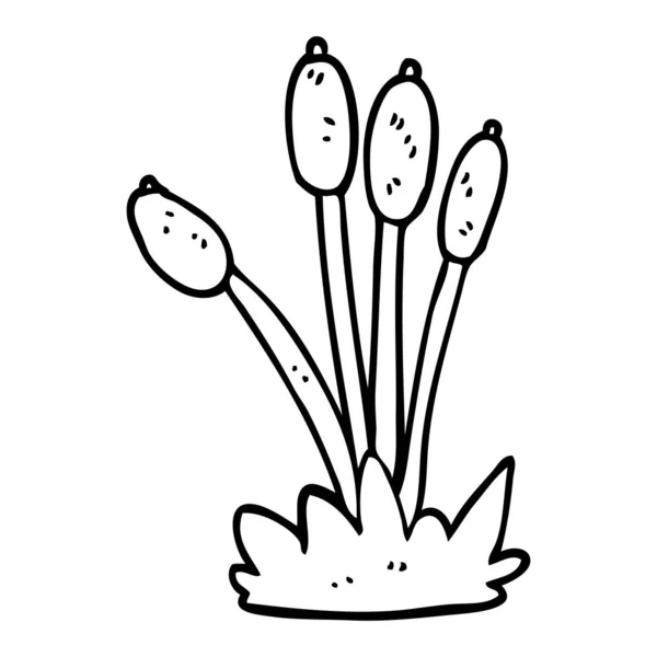 Línea Dibujo Cama Dibujos Animados Cañas — Vector de stock
