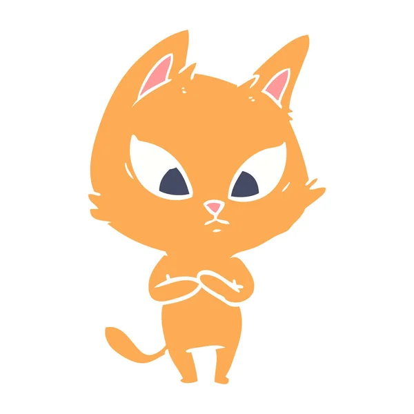 Förvirrad Platt Färg Stil Tecknad Katt — Stock vektor