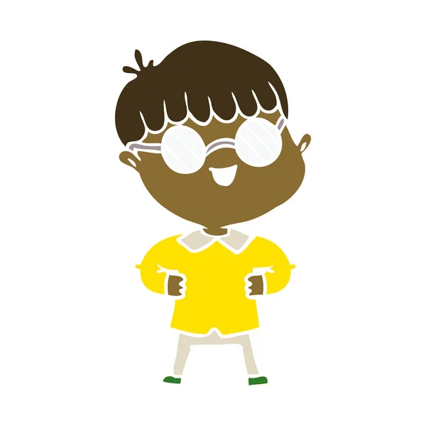 Chico Dibujos Animados Estilo Color Plano Con Gafas — Vector de stock