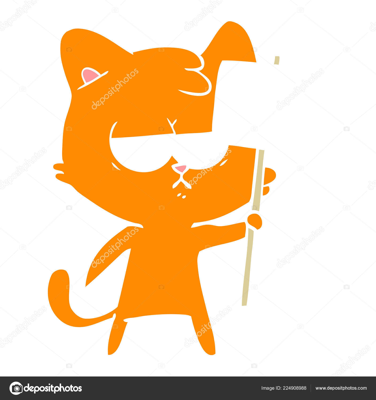 Ennuye Chat Dessin Anime Style Plat Couleur Avec Poteau Signe Image Vectorielle Par Lineartestpilot C Illustration