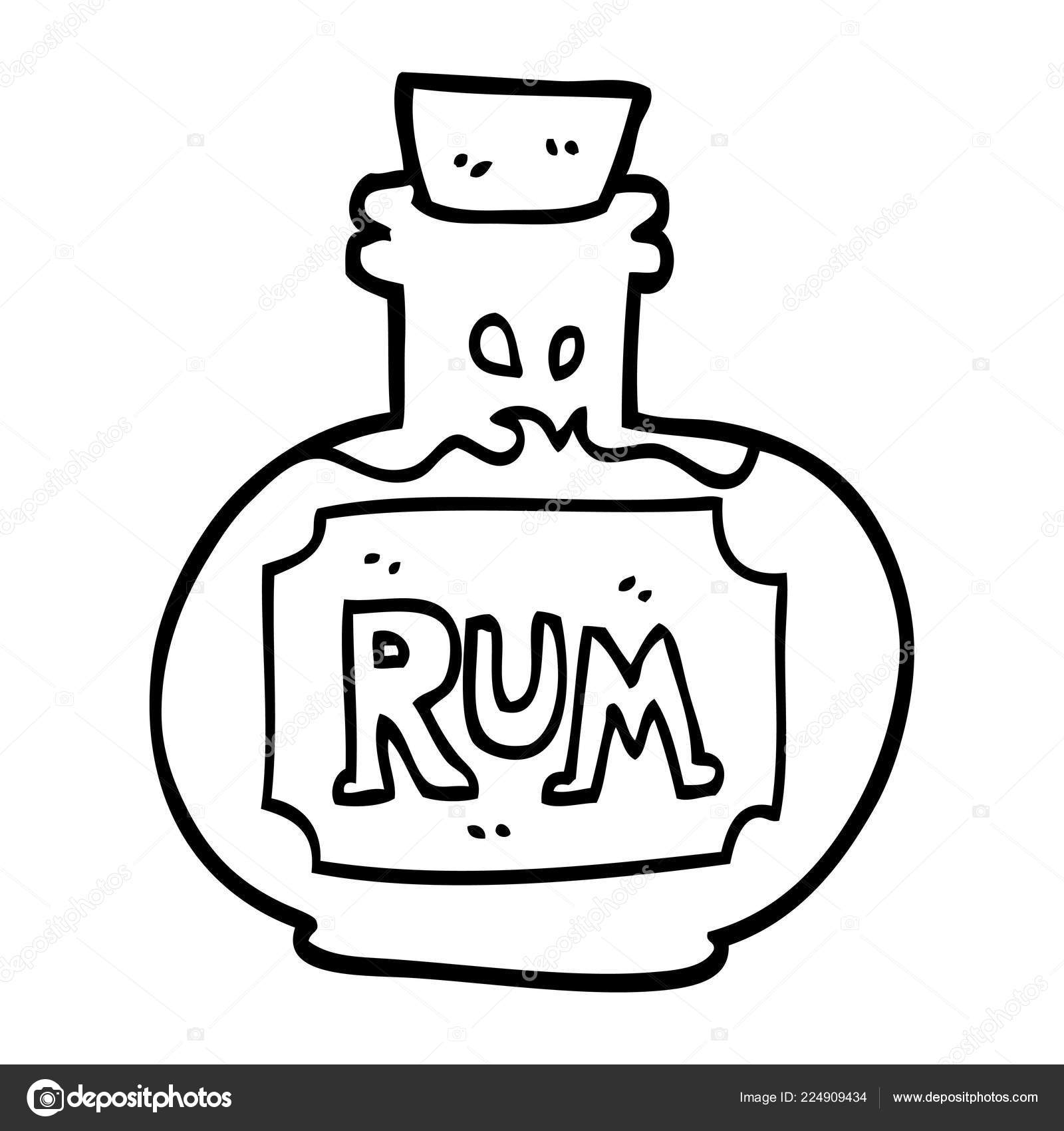 Line Drawing Cartoon Old Bottle Rum Stock Vector by ©lineartestpilot