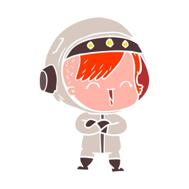 düz renk tarzı çizgi film gülen astronot kız 