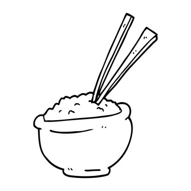 çizim karikatür kase pirinç çubuk ile