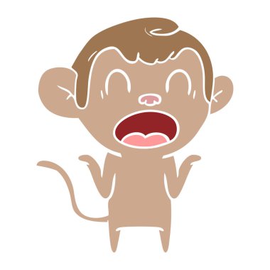 düz renk stil karikatür maymun omuzlarında shrugging bağırarak